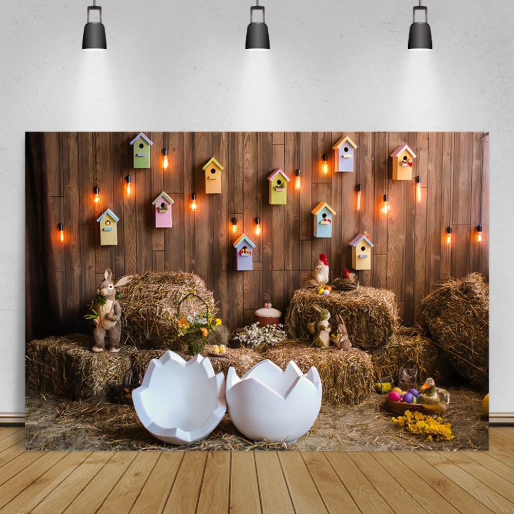 Easter Background Blue Wood Wall Fence Spring Green Grass Potted Flower Baby Kid Portrait Photography Backdrop For Photo Studio
