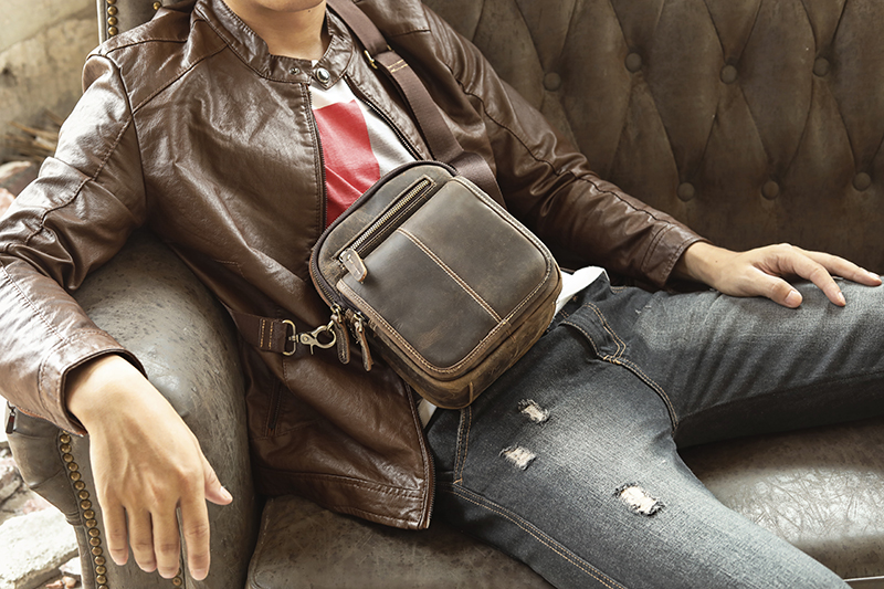 Genuine Leather Male Multi-function Fashion Messenger bag Casual Design Crossbody One Shoulder bag Satchel Tote School Bag 8025
