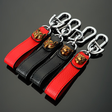 Steel Buckle Fox Tiger Horseshoe Buckle Leather Keychain Red Luxery Leather Key Chain Car Auto Waist KeyChains Keyholder Trinket