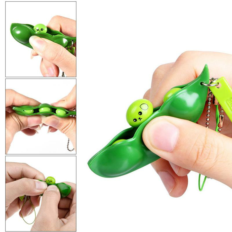 Kawaii Squishy Peas In A Pod Keyring Edamame Keychain Cute Mochi Bean Fidget Toy Squishy Toy Fidget Toys Stress Relief