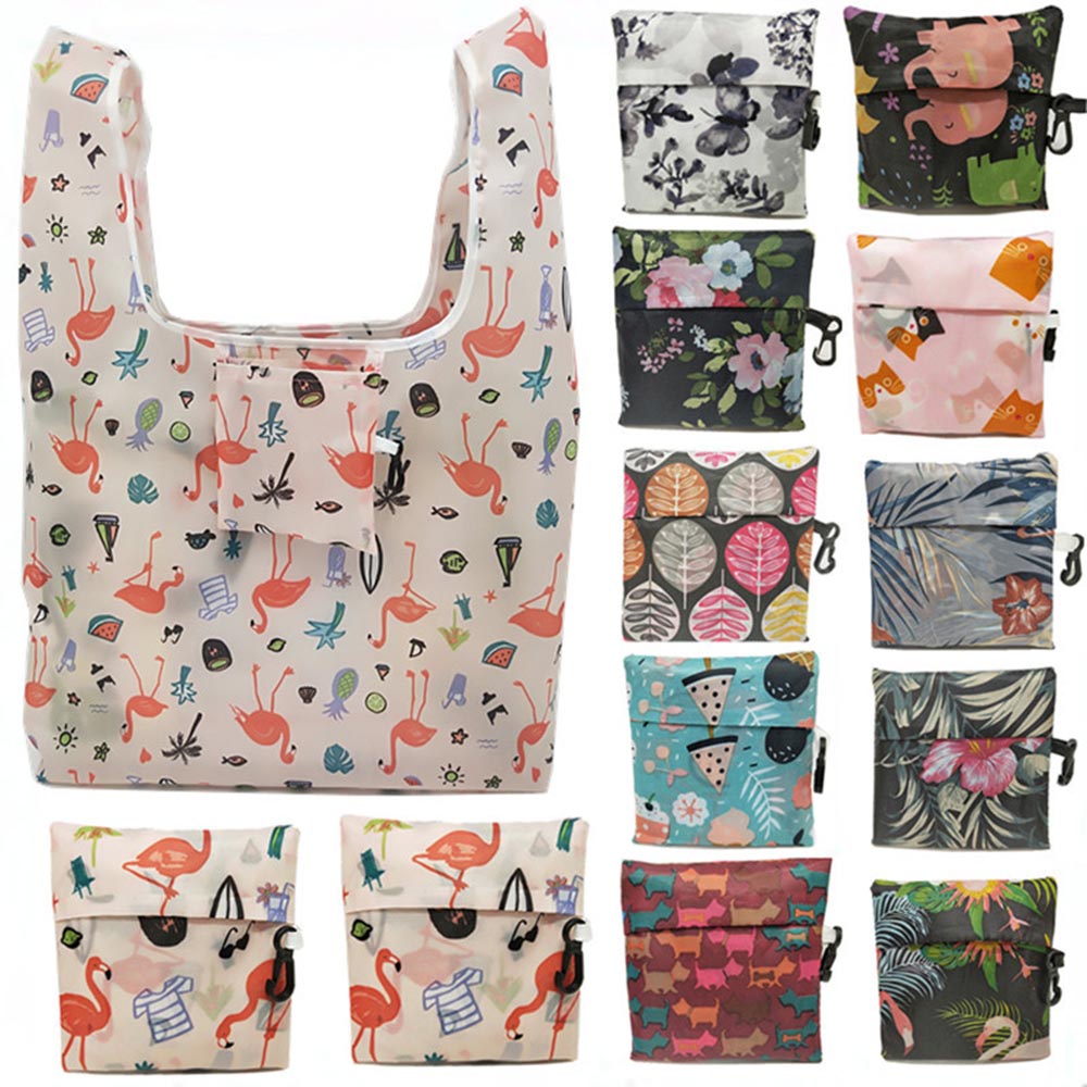 New Flamingo Recycle Shopping Bag Eco Reusable Shopping Tote Bag Cartoon Floral Shoulder Folding Pouch Handbags Printing