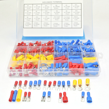 373Pcs 24value Assorted Insulated Electrical Wire Terminals Crimp Connector Spade Butt Ring Fork Set #4 to 1/4