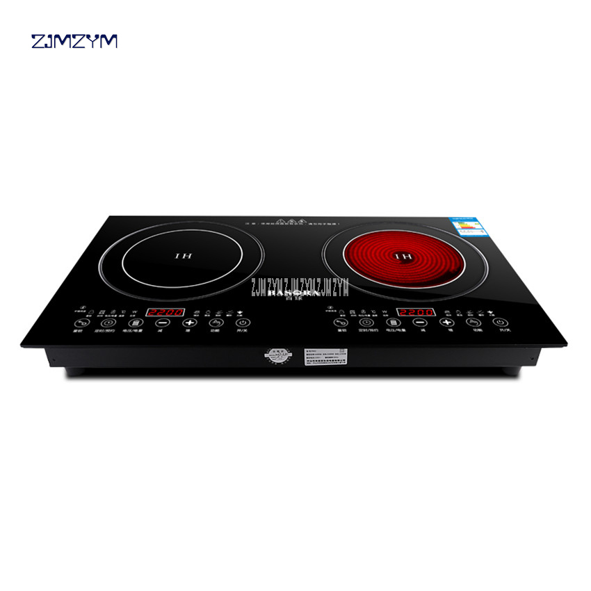 2200W Electric Induction Cooker /Cooktop/ Stove /Cookware/Hob/ Ceramic Stove With 2 Cookers Black Micro Crystal Panel YT-22 220V