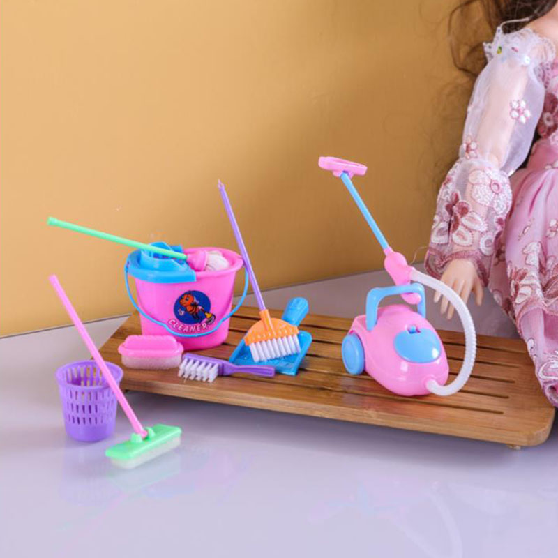 ZWSISU 9Pcs/Set Doll Barbiees Furniture Household Cleaning Tools Doll Accessories For Kids Generation Education Toy