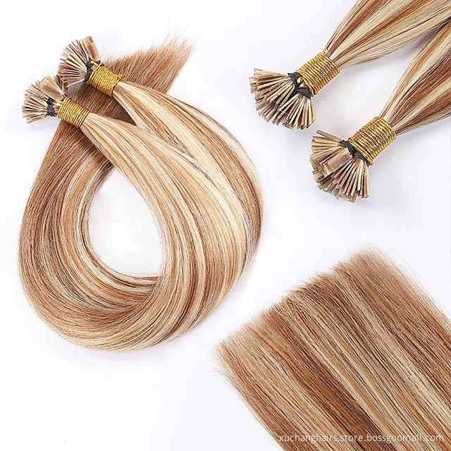 Wholesale russian mongolian flat tip hair extensions vendors keratin tip 100% human hair flat extension flat tip hair extension