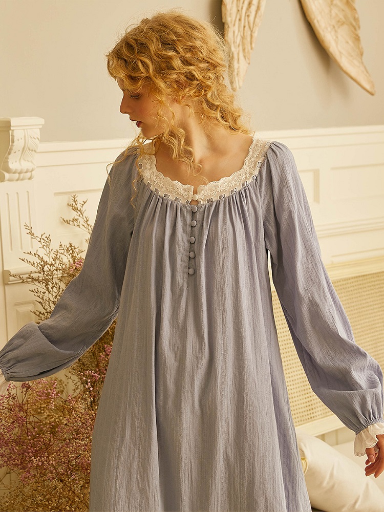 Spring Autumn 100% Cotton Women's Sleepwear Pink Princess Girls Long Nightgowns Loose Nightwear