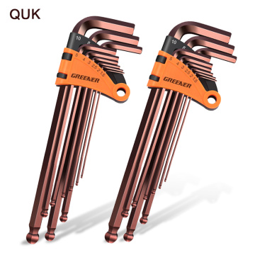 QUK Hex Wrench Set Screwdriver Universal Allen Key 1.5mm-10mm 9PCS Double-End L Type Hexagon Flat Ball Spanner Metric Hand Tools