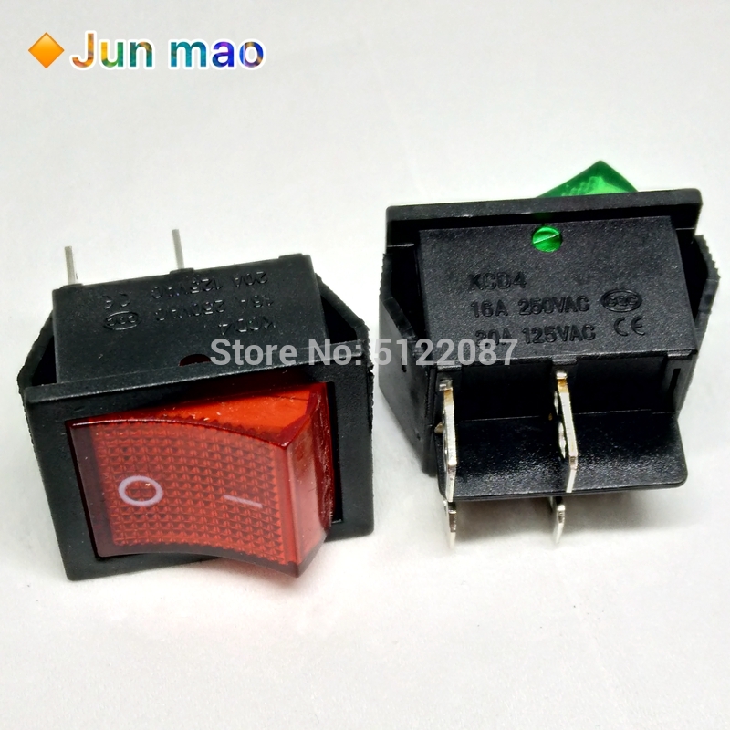 2Pcs/Lot 30mm*25mm Red 4 Pin Light On/off Boat Button Switch 250V 15A AC AMP 125V/20A 30*25mm KCD4-201 Green Power Switch New