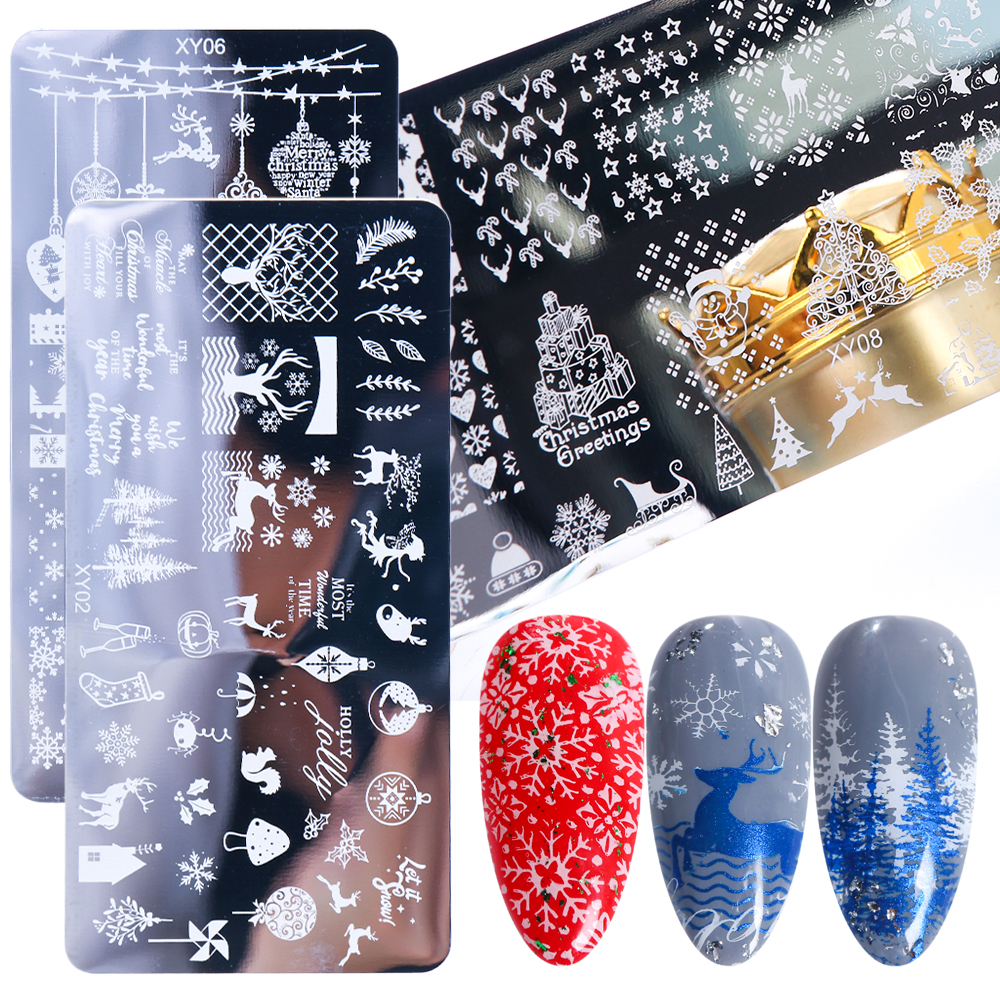 1pcs Christmas Nail Art Templates Snow Flowers Deer Balloon Image Stamping Plates New Year Designs Polish Print Tools SAXY01-08