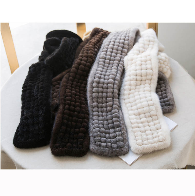 MS.Minshu Mink Fur Scarf Balls Genuine Mink Fur Balls Scarf Winter Women Warmer Korean women Fashion Scarf