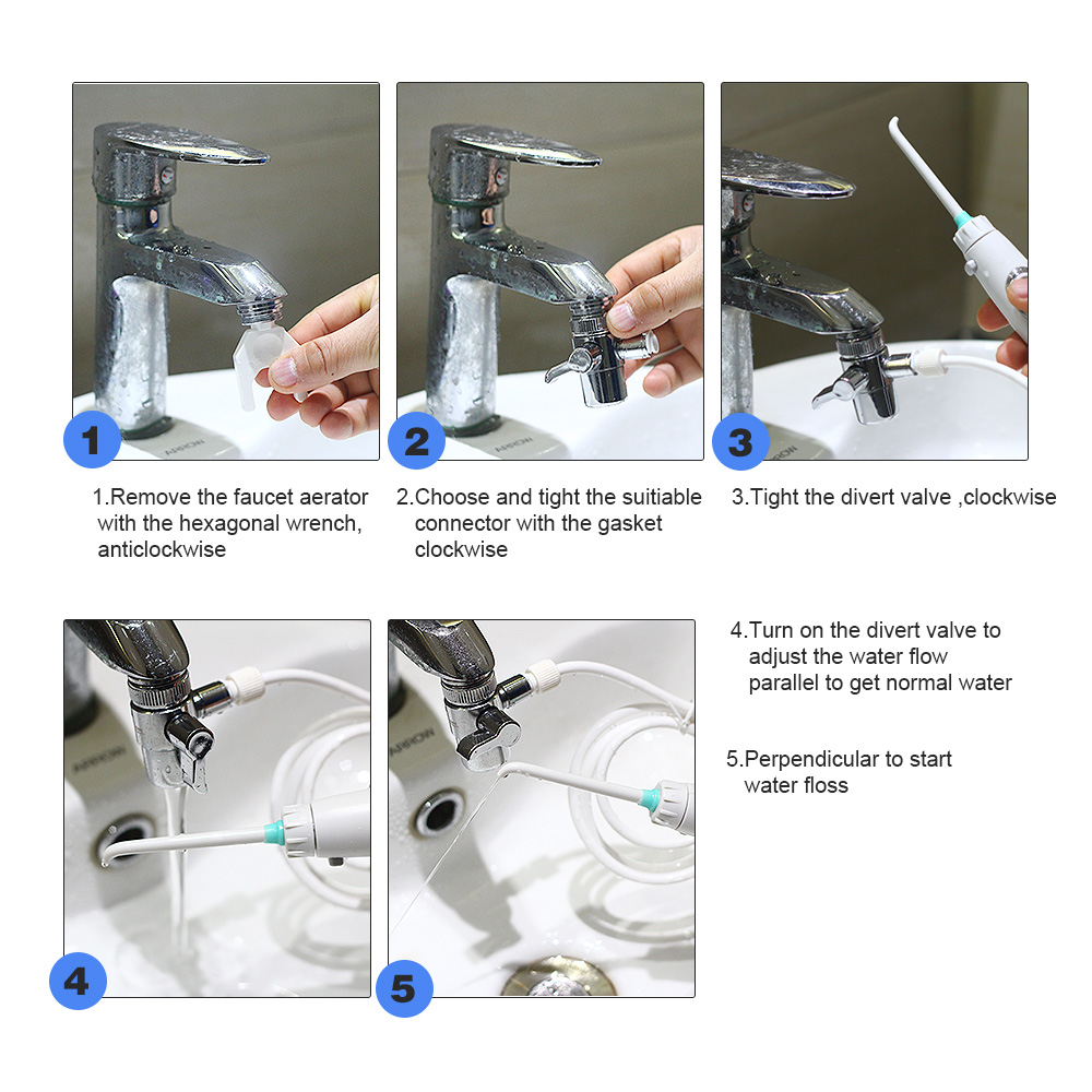 AZDENT 6 Nozzles Water Dental Flosser Switch Faucet Oral Jet Irrigator Water Pressure Floss Implement Irrigation SPA for Family