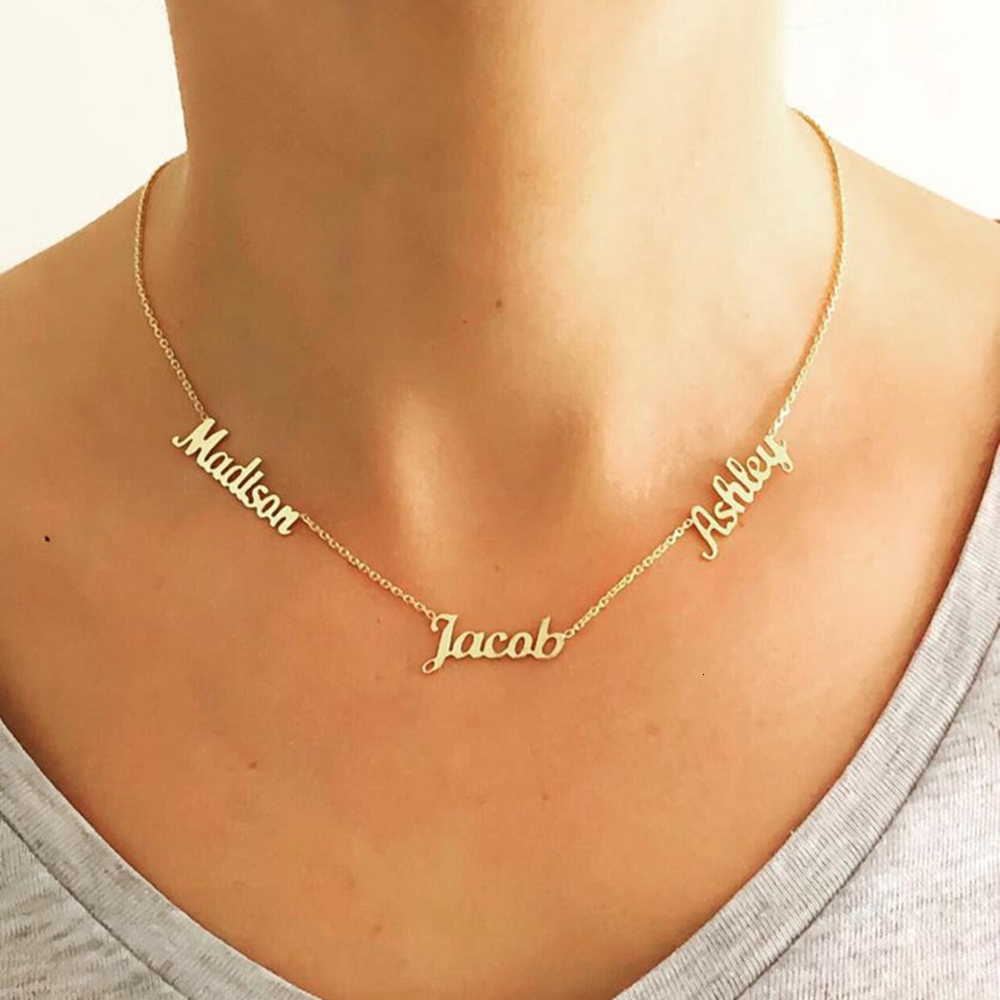 Custom 1-6 Multiple Names Necklace Kids Personalized Nameplate Choker Necklaces Mom Dad Jewelry Stainless Steel Birthday GiftS