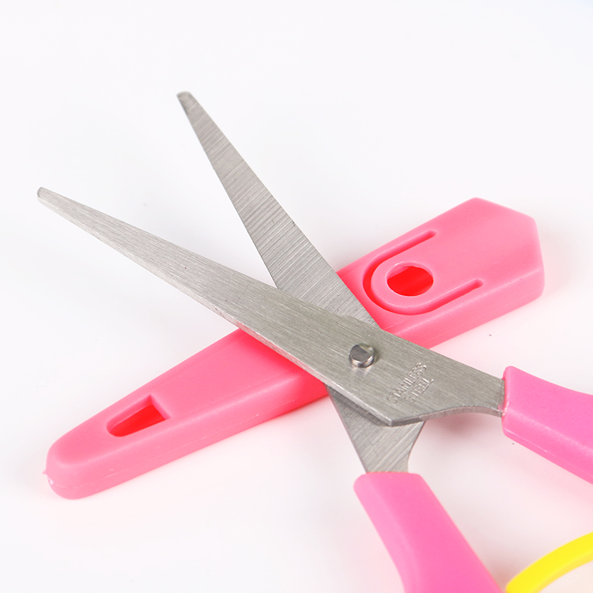 1PC Safety Sleeve Stainless Steel Scissors Safe Student Spring Scissor Children Paper Scissors Cutting Stationery Supplies