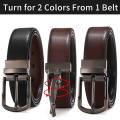 Men Genuine Leather Belt 100cm 110cm 120cm 130cm 140cm 150cm 160cmReversible Buckle Brown and Black Business Dress Belts for Men