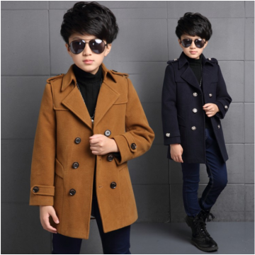 New Kids Clothes Boys Wool Coat Autumn Winter Woolen Jackets Children Thick Warm Trench Turn Down Collar School Kids Outwear