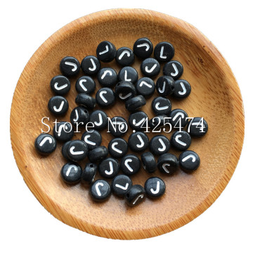 White Initial J Printing Black Letter Beads 3600PCS 4*7MM Flat Round Shape Plastic Alphabet English Character Spacers Lucite