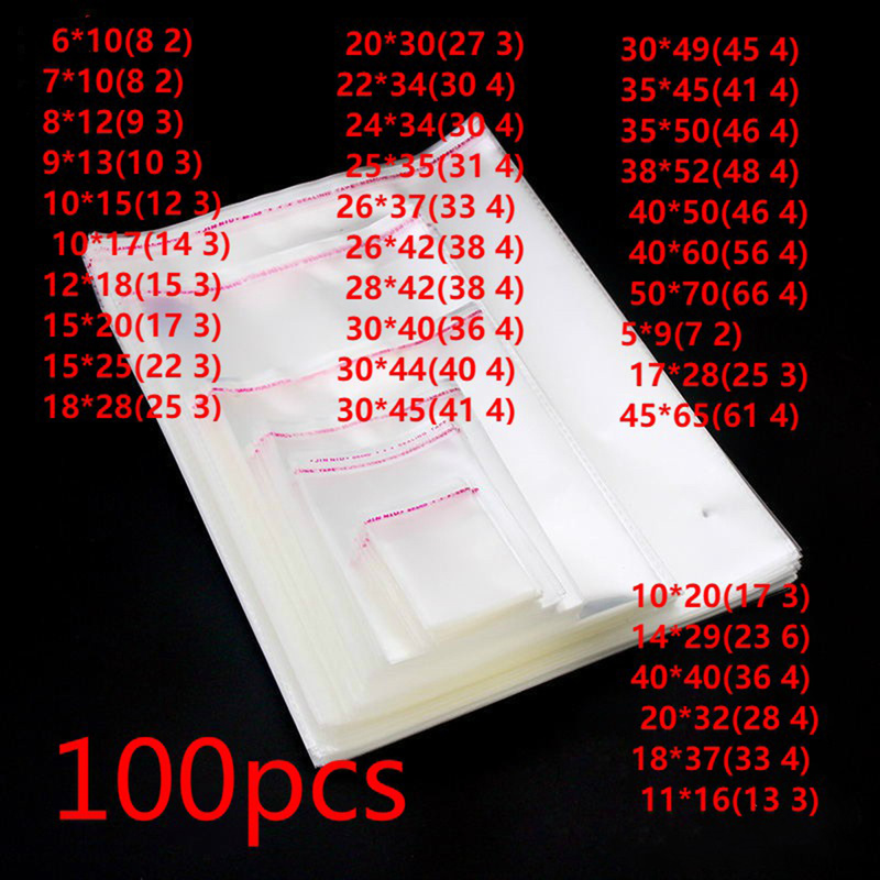 Durable 100PC Self-adhesive Clear Cellophane Bag Self Sealing Small Plastic Bags for Candy Packing Cookie Packaging Bag Pouch