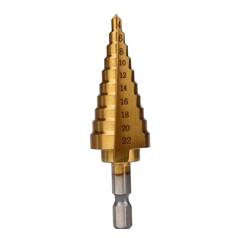 Top Sale Step Drill Bit Hex Titanium Coated Step Cone Drill Bit Hole Metal Wood Cutter 4-22mm Hss Tool Drill Bench Drills Tools