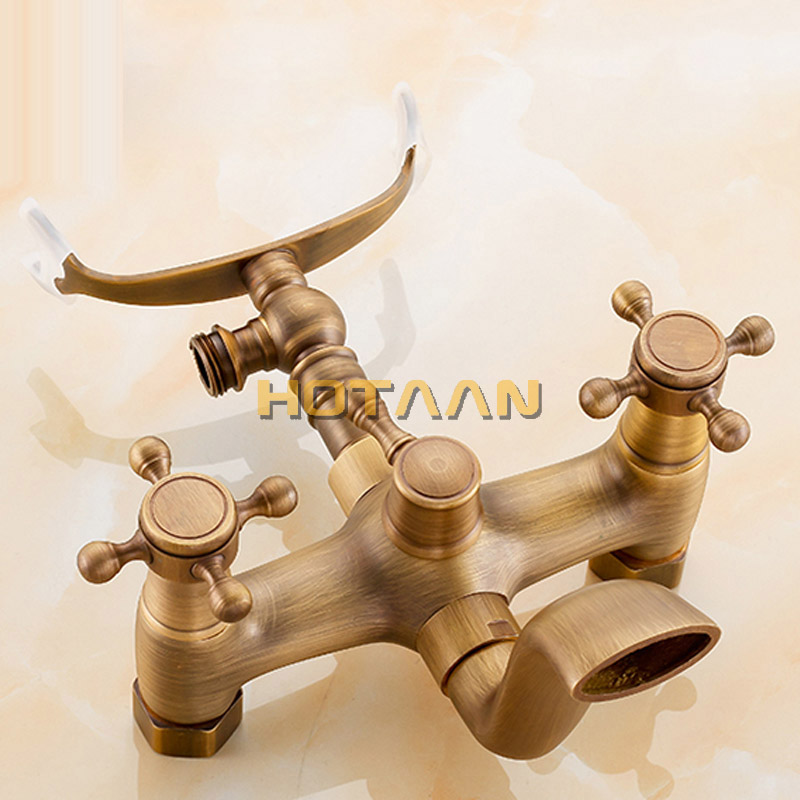 Free shipping Bathroom Bath Tub Wall Mounted Hand Held Antique Brass Shower Head Kit Shower Faucet Sets YT-5328-A