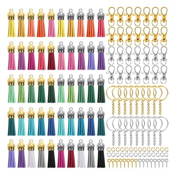 360Pcs Button Key Chain Key Ring Set DIY Key Hoisting Making Tassel Jewelry Accessories Claw Nail Split Ring Golden