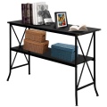 Black MDF Countertop Black Wrought Iron Base 2 Layers Console Table Bookshelf Iron Shelves