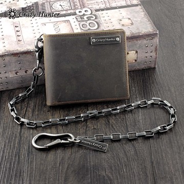 Men VINTAGE Genuine Leather Biker Card Holder Wallet With Key Chain CH01