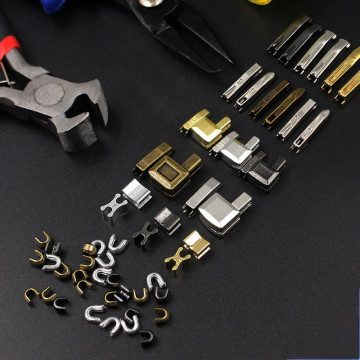100pcs Nylon Resin Metal Zipper end Stopper Open-end Zip Head Slider Socket Repair Replacement Kit Insert Box Pin Retainer