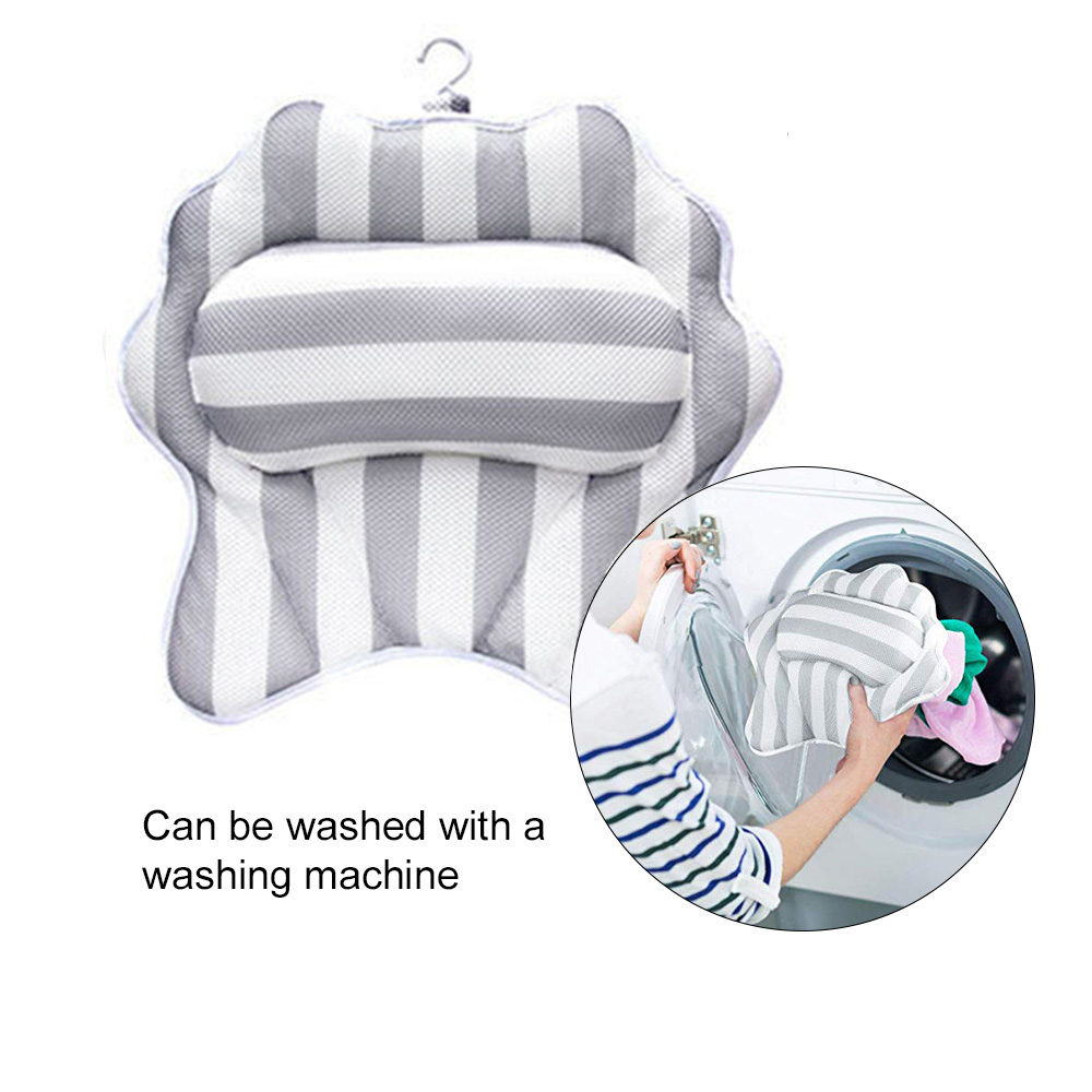 High Quality Fabric Pillow Bath Cushion Non-Slip Suction Sups Comfortable Head Rest Anti Mold Quick Dry Mesh Bathtub Head Holder