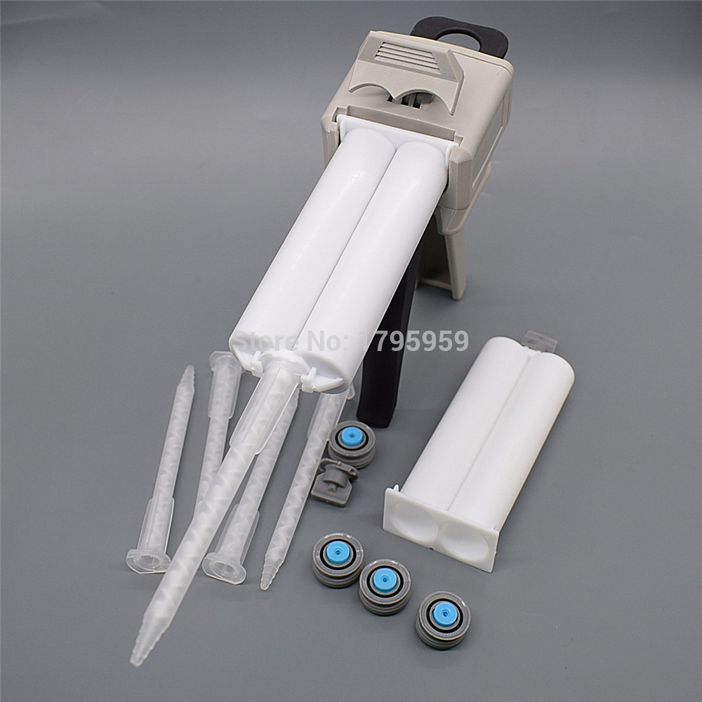 50ml 1:1 AB Glue Gun Applicator Glue Adhensive Caulking Gun with 5pc Static Mixing Nozzles 2pc 50ml Empty Dual-Barrel Cartridge