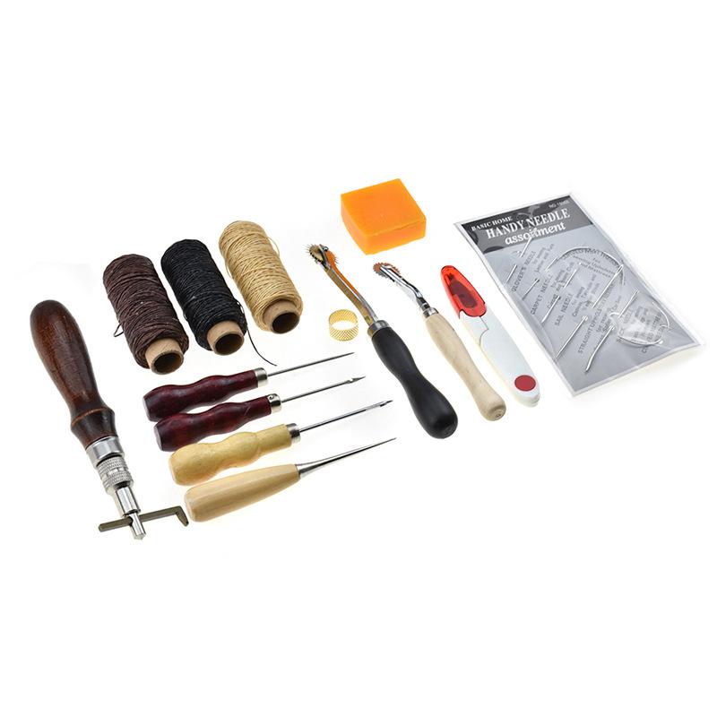 14pcs/set leather sewing DIY tools Handmade Hand Stitching sewing accessory leather working kit awl Crimper needle Wax line