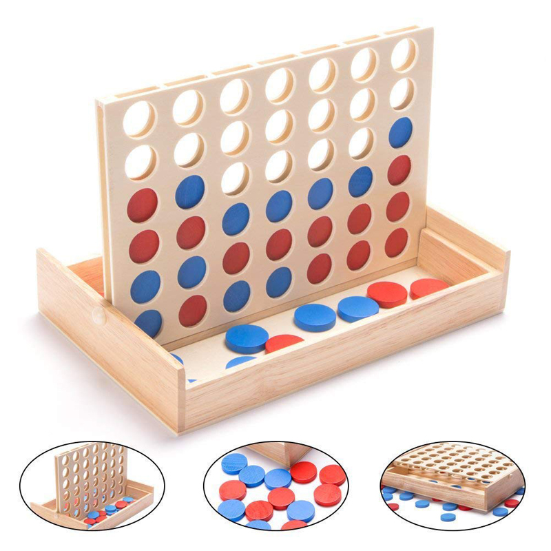 Hot-Four In A Row Wooden Game Line Up Classic Family Toy Board Game For Kids And Family Fun Toys