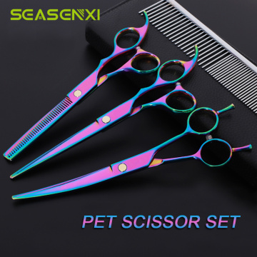 7.0 inch Dog Scissors Set Pet Dog Grooming Scissors Kit Straight Scissor Curved Shear Thinning Shears +Comb Hair Cutting Tool