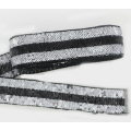 Custom high quality silver sequin black polyester lace fabric trim for dress
