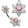 Double Jewelled Pink Flower Belly Button Bar