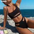Riseado Sexy Bikini Set Cut Out Swimwear Women High Waist Swimwear Strap Bathing Suits Brazilian biquini Black Beach Wear 2021