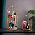 Nordic Luxury Metal Bird Cage Shaped Multilayer Glass Mirror Storage Shelve Room Bedroom Tabletop Cosmetic Receives Rack
