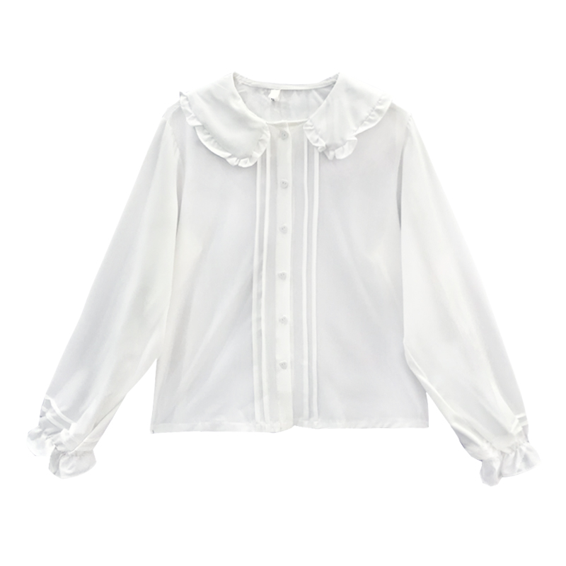 Black White Long Sleeve Lolita Shirt Women Blouses Cotton Retro Vintage Blouse Shirts For Woman Sweet Peter Pan Collar Tops