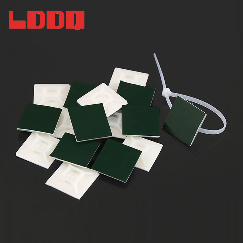 LDDQ 100pcs Self Adhesive Nylon Cable Tie Mounts 20mm Wire Zip Tie Mounting Base Lamp White Color National Standard High Quality