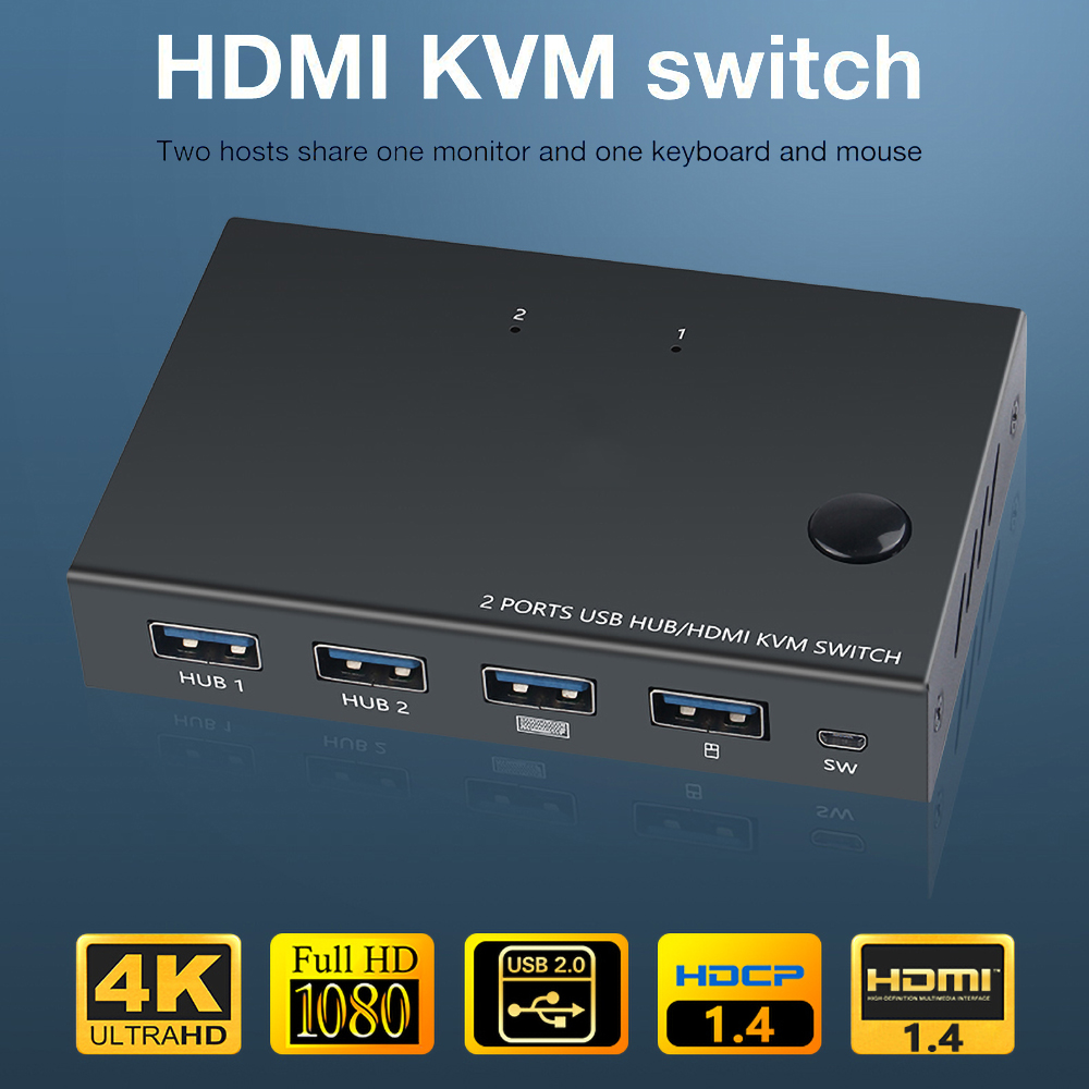 2 Port 4K USB Switch KVM VGA Switcher Splitter Box For Sharing Printer Keyboard Mouse KVM Switch HDMI-compatible USB Hub