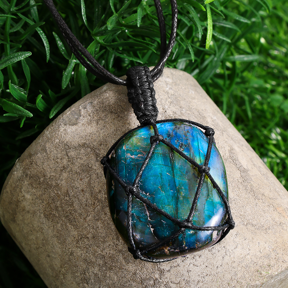 Dragons Heart Labradorite Necklace Natural Stone Pendant Wrap Braid Yoga Macrame Necklaces Men Women Energy Necklace Jewelry