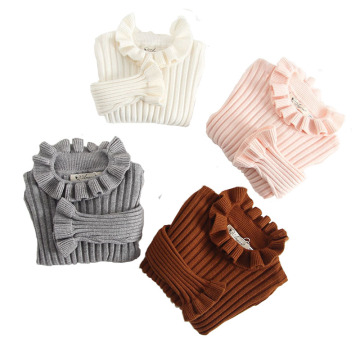 Baby Girls Sweaters Solid Ruffles Kids Basic Sweater Spring Autumn Turtleneck Infant Knitted Pullovers Tops RT045