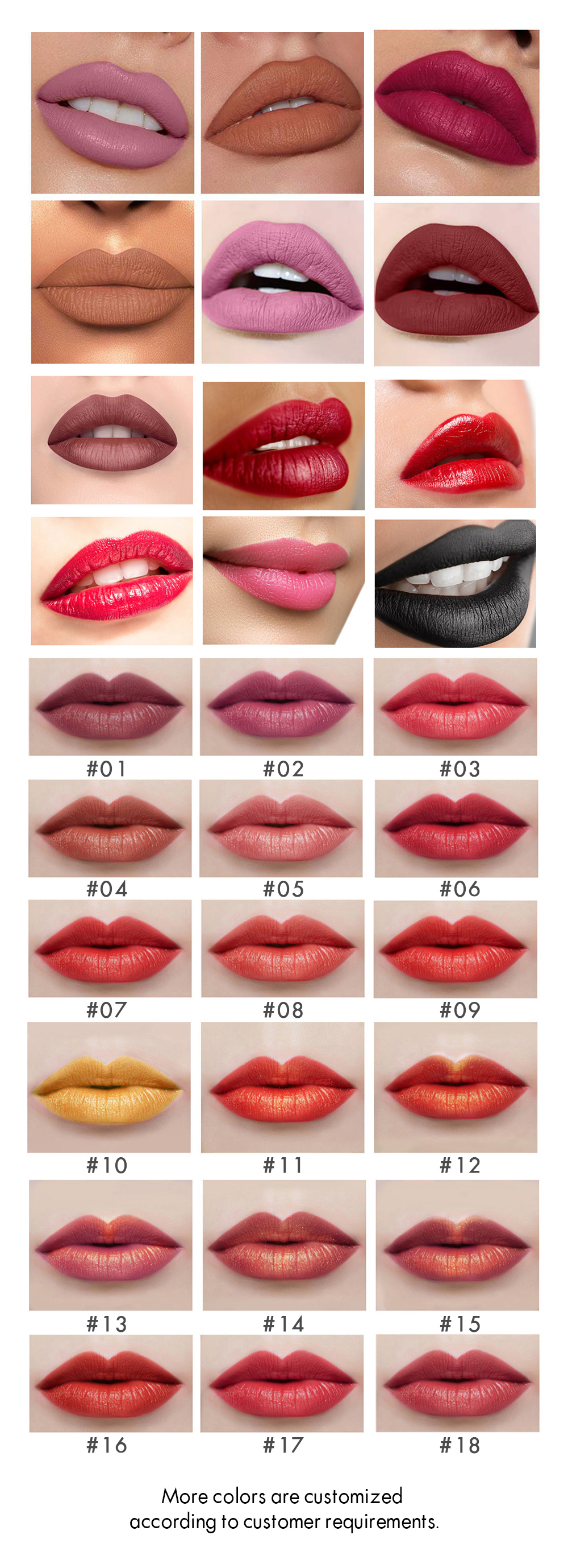 Matte liquid lipstick tube color card