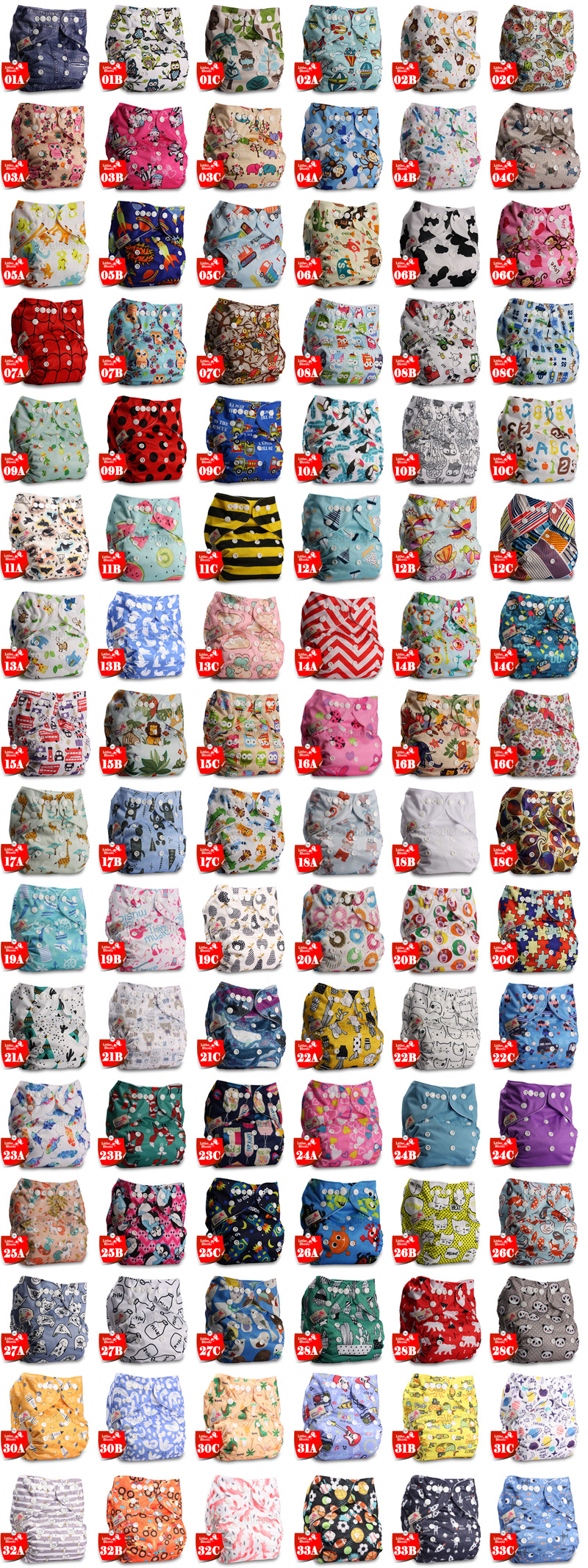 [Littles&Bloomz] Baby Washable Reusable Cloth Pocket Nappy Diaper, Select A1/B1/C1 From Photo, Nappy/Diapers Only (No Insert)