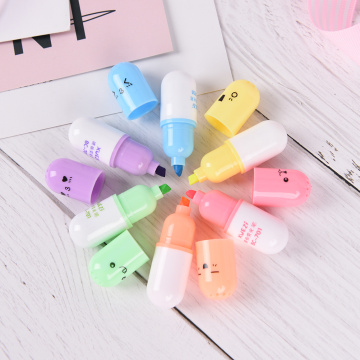 Cute face Graffiti marker pen Mini Pill shaped highlighter pens Korean stationery school office supplies 6 pcs/set