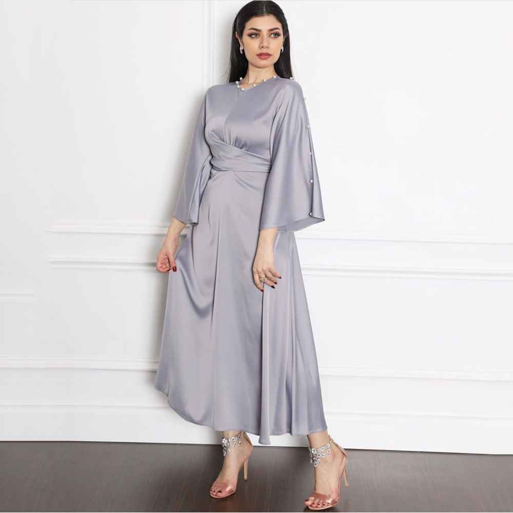 MD Arabic Muslim Fashion Robe Satin Dress Kaftan Dubai Abaya Turkey Femme Islamic Clothing African Dresses Abayas For Women