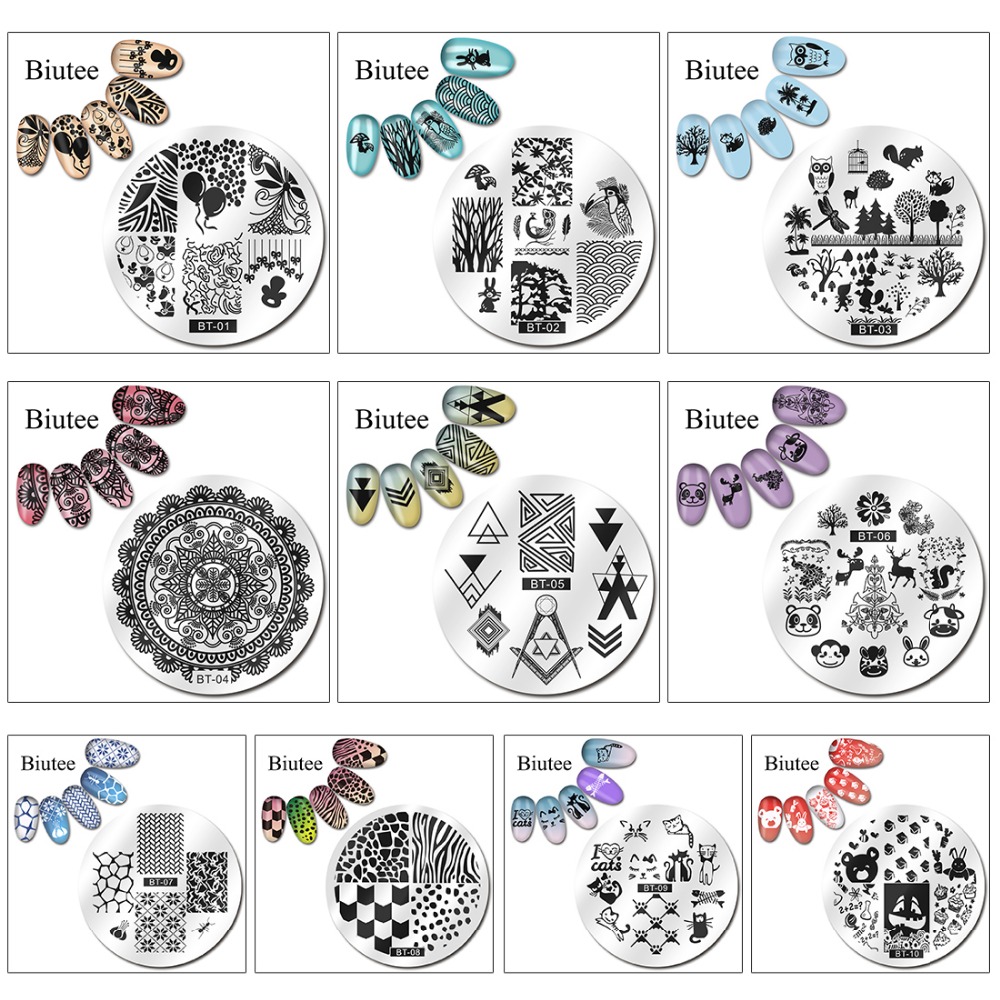 1pc 56 Designs Available Biutee Stamping Plate Lace Starfish & Shell Negative Space Leaves Flowers Animals Nail Template