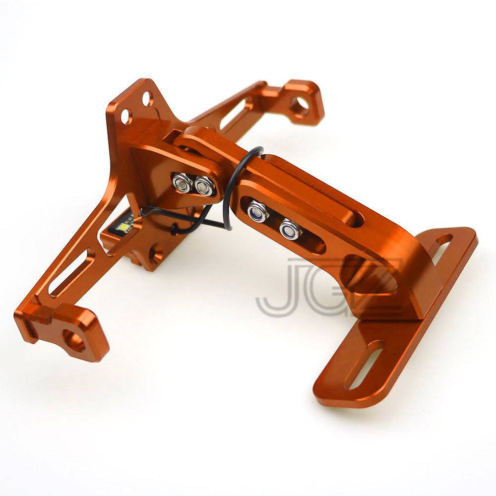 Orange Motorcycle License Plate Frame Holder CNC Bracket with LED White Light for KTM Duke 125 200 250 390 690 790 1290 RC390