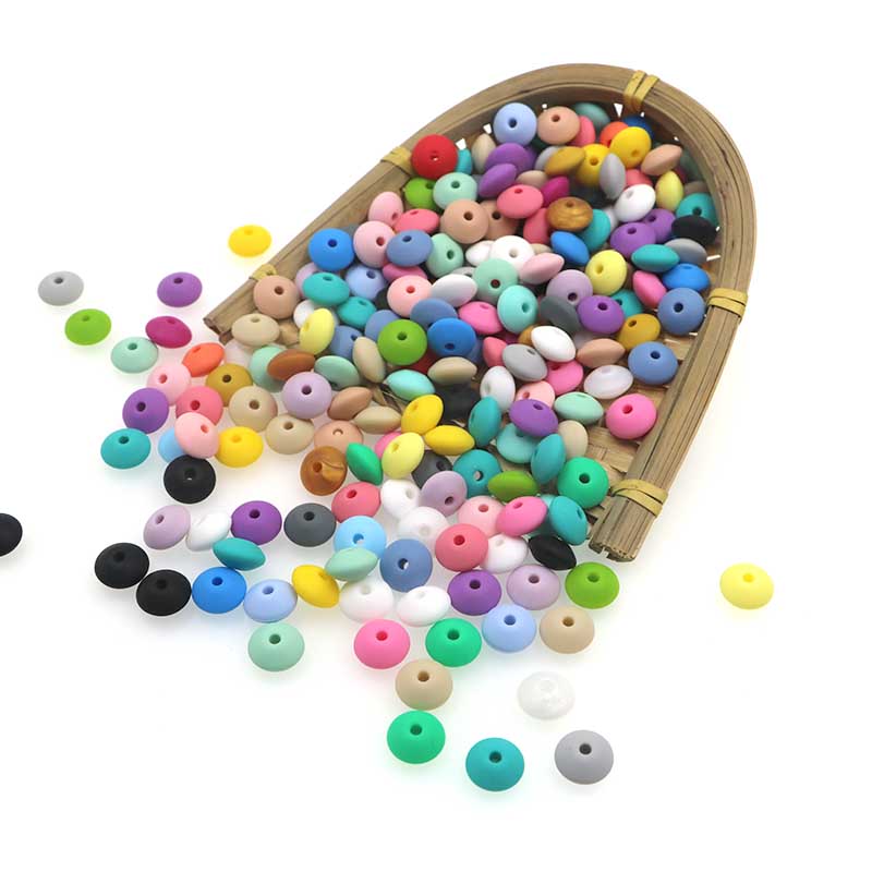 Kovict 50pcs Baby Teething Toys Pearl Silicone Beads Lentil 12mm Baby Teether Beads DIY Necklace Jewelry Bead Baby Care Toy