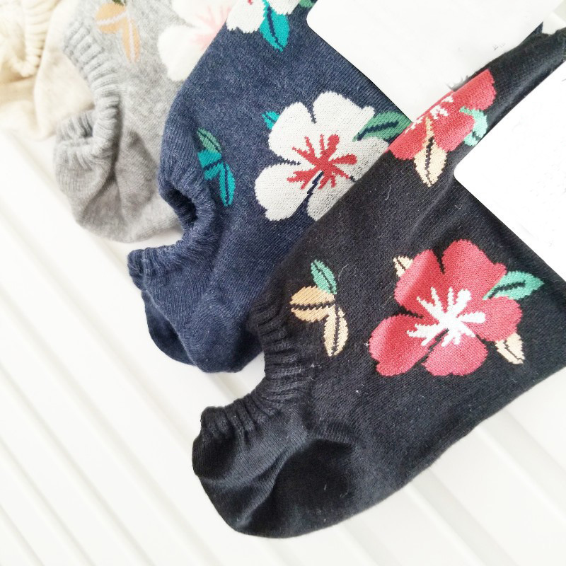 5 Pairs Flowers Socks Women Pack Ankle Woman Socks Set Harajuku Kawaii Cute Cotton skarpetkie damski Korea Floral Invisible Sox