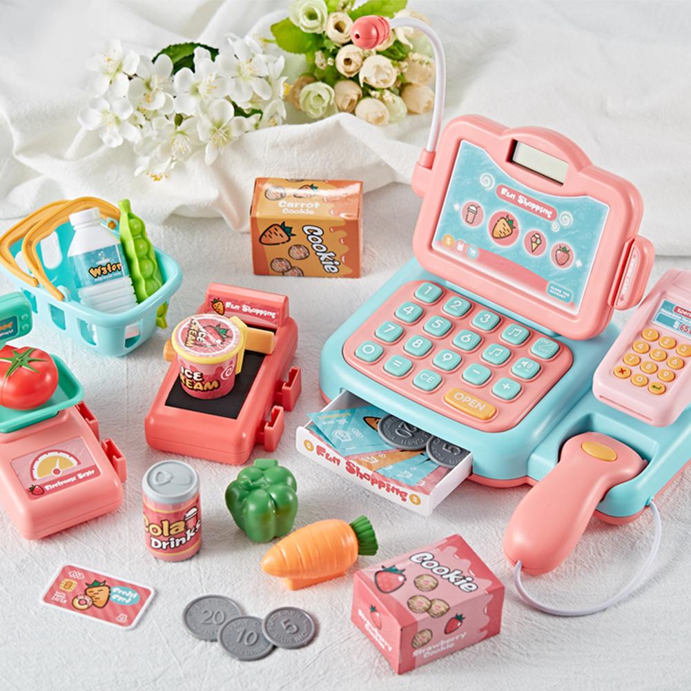 27pcs/set Electronic Mini Simulated Supermarket Cash Register Kits Toys Kids Checkout Counter Role Pretend Play Cashier Toy